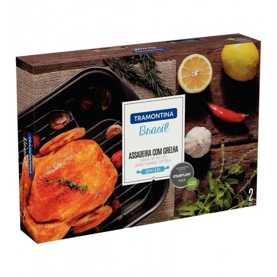 Assadeira Com Grelha 34cm 1,5 Litros Brasil Alumínio Com Revestimento Antiaderente Tramontina